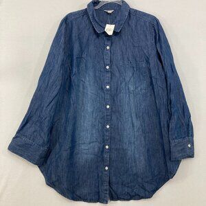 New CATO size‎ 18/20W Blue Chambray Relaxed Long Sleeve Button Down Tunic